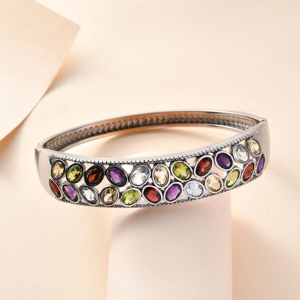 Mosambik Granat, Himmelblauer Topas Armreif ca. 19 cm Edelstahl ca. 11.15 ct image number 2