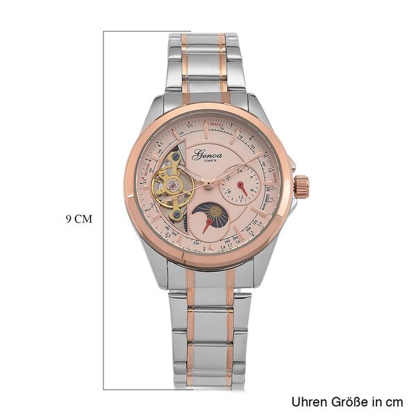 GENOA TIME V2 - Automatik-Armbanduhr, Mechanisches Uhrwerk, Edelstahlarmband, bicolor, Roséfarbenes Zifferblatt image number 8