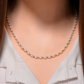 Wei&szlig;e Muschelkernperle (6x4 mm) Halskette ca. 50 cm + 5 cm Extender