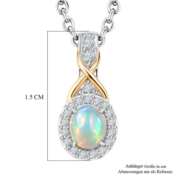 D'Joy AA nat&uuml;rlicher, &auml;thiopischer Welo Opal und Zirkon zweifarbiger Anh&auml;nger mit 50cm Edelstahl-Kette - 0,39 ct. image number 4