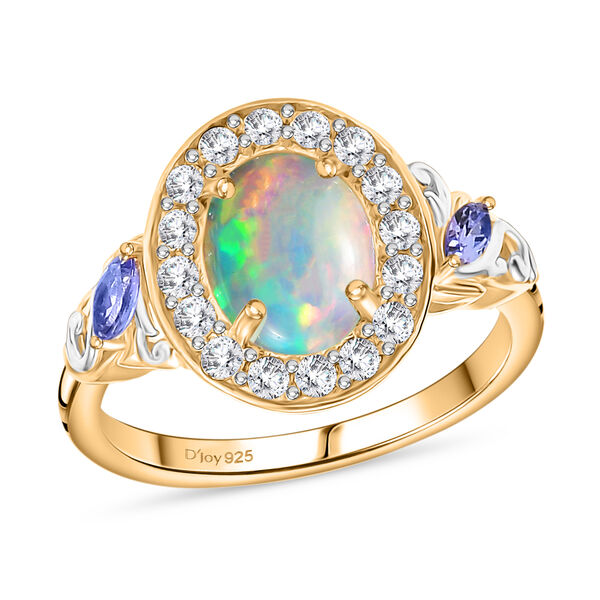 D'Joy Nat&uuml;rlicher, &auml;thiopischer Welo Opal, Tansanit Ring 925 Silber vergoldet (Gr&ouml;&szlig;e 17.00) ca. 2,15 ct image number 4