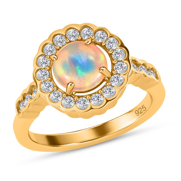 Natürlicher Äthiopischer Opal und Zirkon Halo Ring 925 Silber 585 Vergoldet image number 4