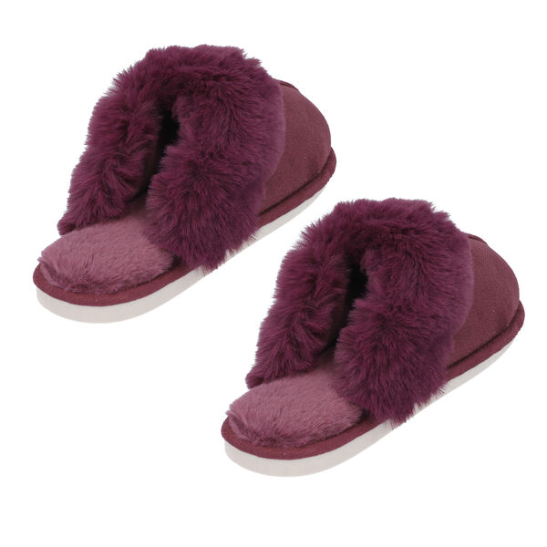 Wildleder Kunstfell Hausschuhe, Gr&ouml;&szlig;e 36-37, Weinrot image number 4