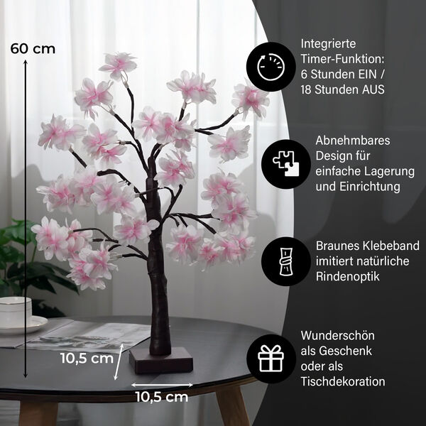 Deko-Baum mit LED-Lichtern, 60 cm, Rosa image number 3