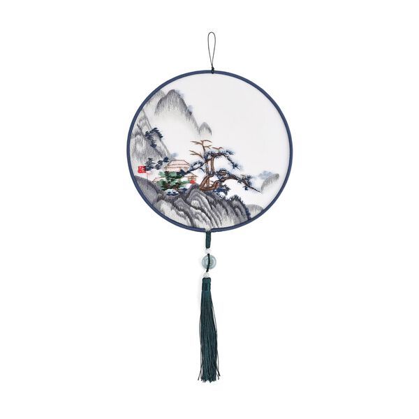 LIVMORE - Handstickerei-Wanddekoration aus 100% Seide mit Jade-Quaste, 20 cm, Berglandschaft-Motiv image number 3