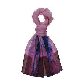 LA MAREY - Luxuriöser Floral-Print Schal, Merinowolle und Maulbeerseide, lila