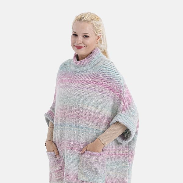 La Marey - Poncho mit Stehkragen und Taschen, Rosa Blau image number 5