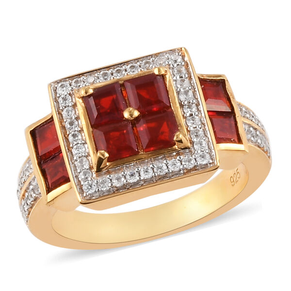 Mexikanischer Kirschfeuer-Opal und Zirkon-Ring, 925 Silber Gelbgold Vermeil  ca. 1,34 ct image number 4