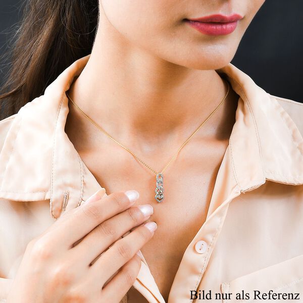 AAA Turkizit und wei&szlig;er Zirkon-Anh&auml;nger mit Kette, 925 Silber Gelbgold Vermeil ca. 1.12 ct image number 2