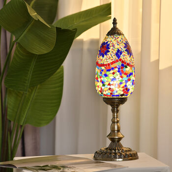 Handgefertigte, orientalische Mosaik Glas Tischlampe - Eiform, Gr&ouml;&szlig;e 15x15x48 cm, Mehrfarbig