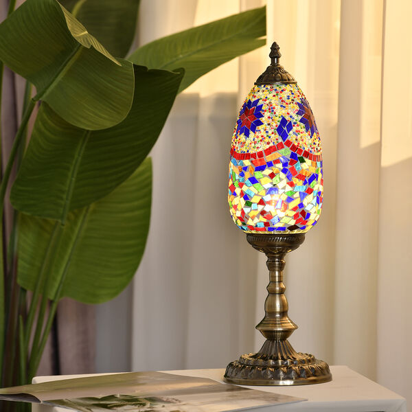 Handgefertigte, orientalische Mosaik Glas Tischlampe - Eiform, Gr&ouml;&szlig;e 15x15x48 cm, Mehrfarbig image number 2