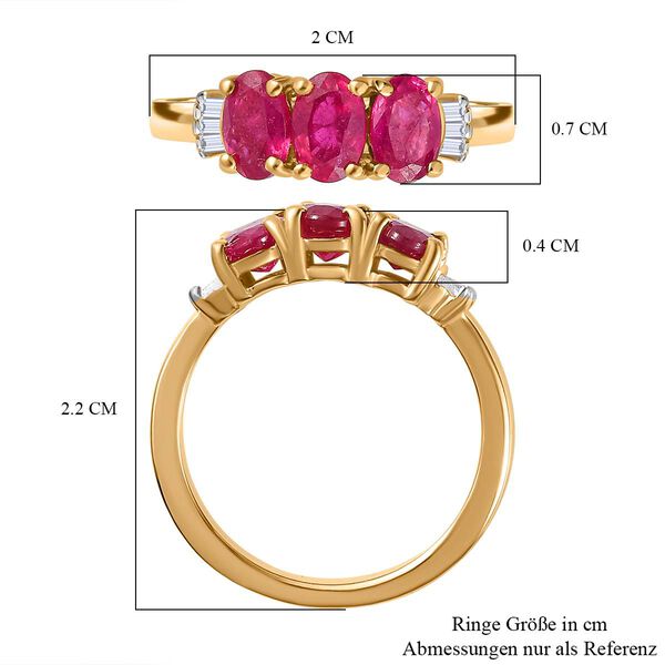 Afrikanischer Rubin (Fissure gef&uuml;llt), Wei&szlig;er Diamant Ring, 925 Silber Gelbgold Vermeil (Gr&ouml;&szlig;e 19.00), ca. 1.91 ct image number 7