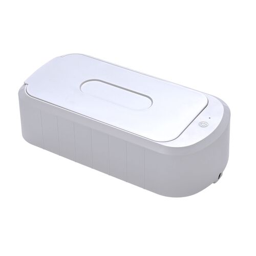 "Ultrasonic glasses cleaner Model: SC-193 Rated voltage: DC12V VDE Adapter:100-240v Power:24W Ultrasonic frequency :480 00 HZ Capacity: 600ml Time setting:5mins 48KHz vibration frequency, deep and eficient deaning Low vioice <45db color: white material:AB image number 1