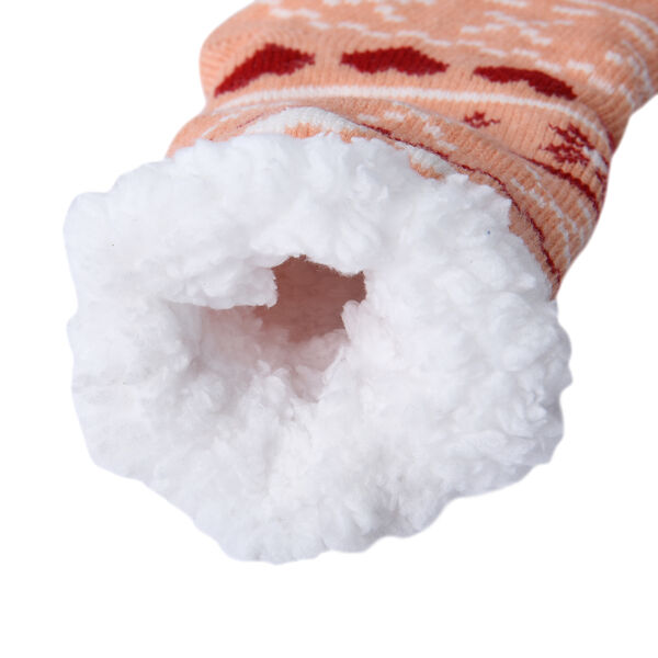 2er-Set - Rutschfeste Haussocken mit Sherpafutter, Einheitsgröße, Pfirsich-Weiß-Rot und Grau-Orange-Weiß image number 7