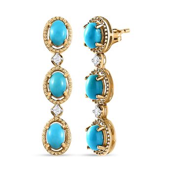 Amerikanische nat&uuml;rliche Sleeping Beauty T&uuml;rkis, Wei&szlig;er Zirkon Ohrringe, 925 Silber Gelbgold Vermeil ca. 2.94 ct