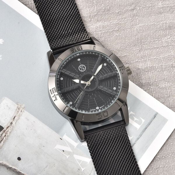 Strada - Uhr im Felgendesign, wasserdicht, Schwarz image number 1