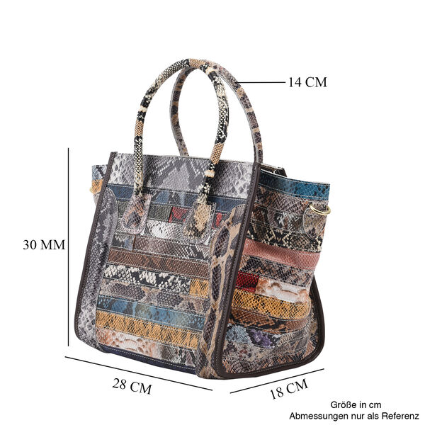 Chaos by Elsie: Schultertasche aus 100% echtem Leder mit RFID Schutz und abnehmbarem Riemen, Schlangenhaut Muster, Größe 28x18x30 cm image number 7