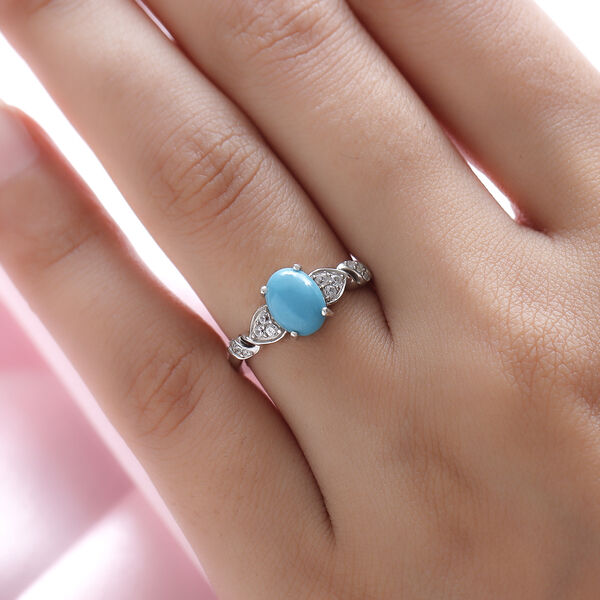 Amerikanischer, nat&uuml;rlicher Sleeping Beauty T&uuml;rkis und Zirkon-Ring - 1,33 ct. image number 3