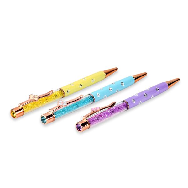 "set of 3 artificial Ballpoint Pen material:Aluminum alloy +Plastic,   Color: Macaron light blue,macaron yellow,macaron purple black ink Pen barrel with engraved The box is printed with the logo" image number 5