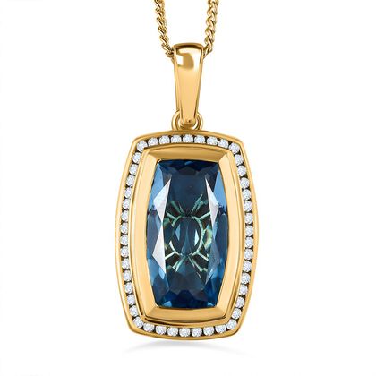 Paraiba Blau Quarz Triplette , weißer Zirkon Anhänger mit Kette, 925 Silber Gelbgold Vermeil ca. 20.32 ct