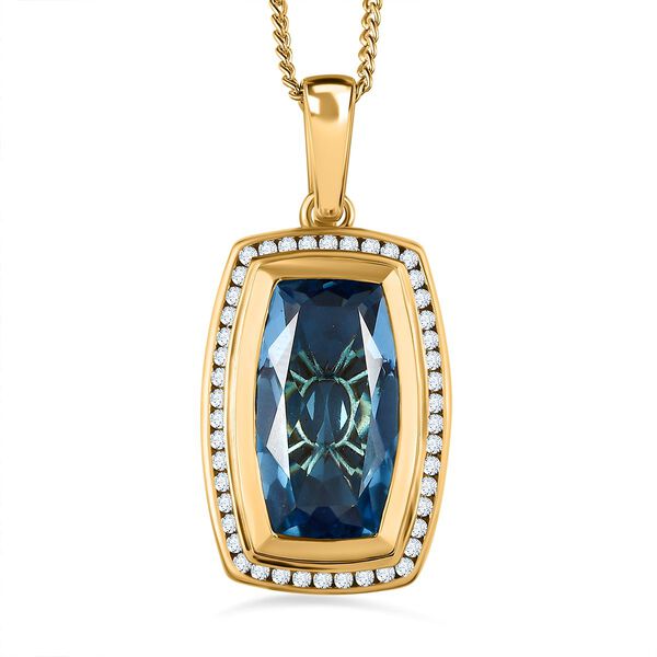 Paraiba Blau Quarz Triplette , wei&szlig;er Zirkon Anh&auml;nger mit Kette, 925 Silber Gelbgold Vermeil ca. 20.32 ct image number 0
