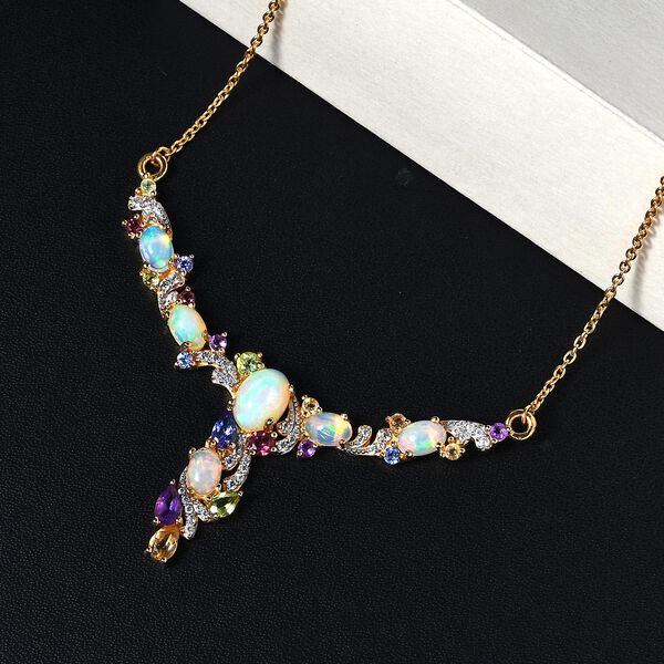 GP Art Déco Kollektion - Natürliche, äthiopische Welo Opal und mehrfarbige Edelstein-Halskette in Silber image number 3