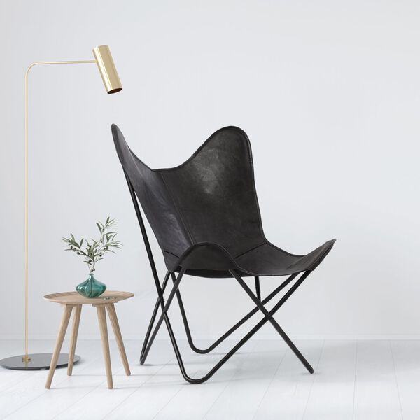 Zusammenklappbarer Butterfly-Sessel aus Echtleder, 92cm, Schwarz image number 3