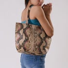 100% Genuine Leather Tote Bag Theme: Snake foil Print Color: Green & White Size: 14.56 x 3.74 x 8.66 inches  image number 1