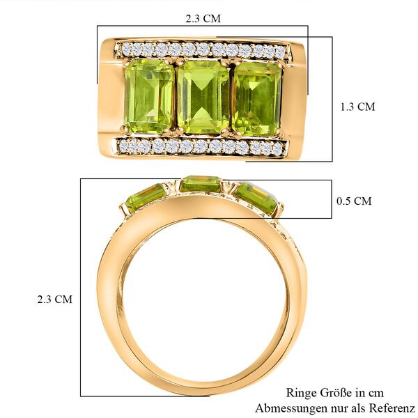 Natürlicher Peridot, weißer Zirkon Ring, Edelstahl vergoldet (Größe 16.00) ca. 3.64 ct image number 6