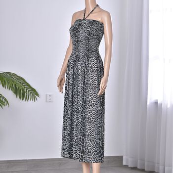 Langes Neckholder-Kleid, schwarz und wei&szlig;