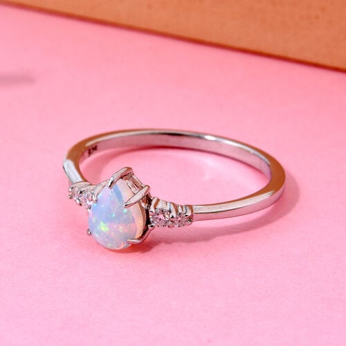 AA Natürlicher, äthiopischer Welo Opal, Moissanit Ring 925 Silber rhodiniert (Größe 18.00) ca. 0,65 ct image number 1
