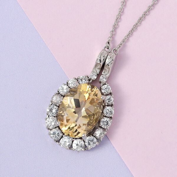 Citrin, weißer Zirkon Anhänger mit Kette im Set, ca. 50 cm, 925 Silber platiniert ca. 15,15 ct image number 3