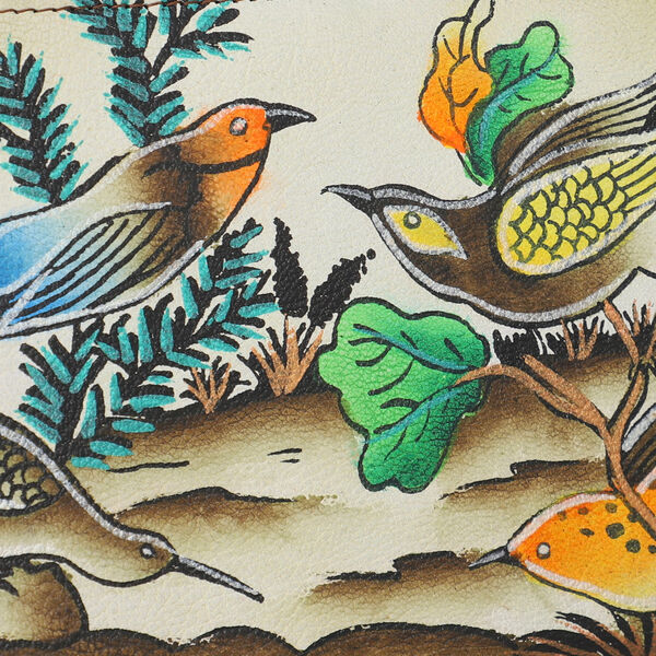 Sukriti - handbemalte Brieftasche aus echtem Leder mit RFID Schutz, Vogel und Blattmuster image number 6