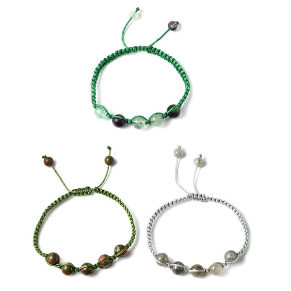 3er-Set mehrfarbige Fluorit und Unakit Armb&auml;nder, ca. 51,00 ct image number 3