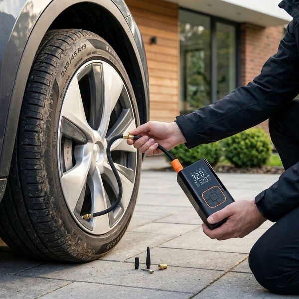 "Air pump Working voltage:  7.4V Cylinder diameter :17mm Pressure range: 0.35-10.3Bar/5-150PSI Battery capacity:4000 mAh  Product size 66*50*134mm Net weight: 0.4kg Package size: 80*70*145mm Color box weight: 0.52kg Quantity: 32pcs Carton size: 340*310*31 image number 2
