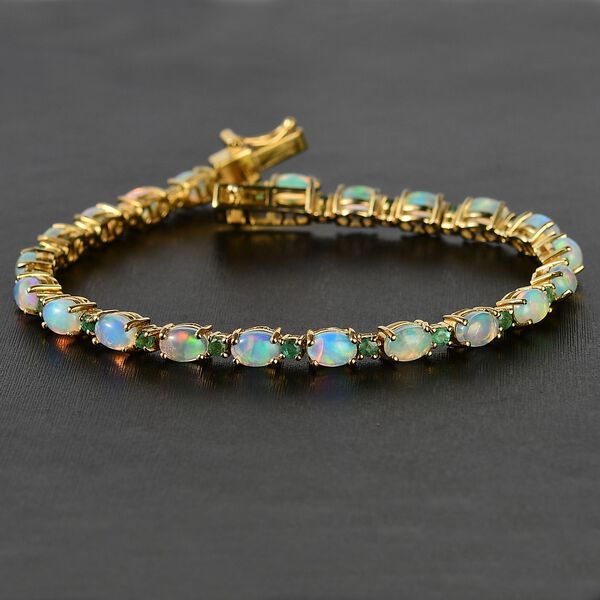 AA Natürliches, äthiopisches Welo Opal und Kagem sambisches Smaragd Armband, 19 cm - 7,79 ct. image number 2