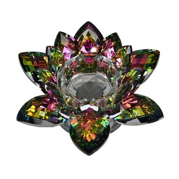 Kristallklare Lotusblume Kerzenhalter mit Drehsockel 18x7,5 cm, mehrfarbig