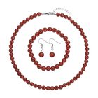Rote Achat Halskette, Armband und Ohrringe, Edelstahl ca. 323,50 ct