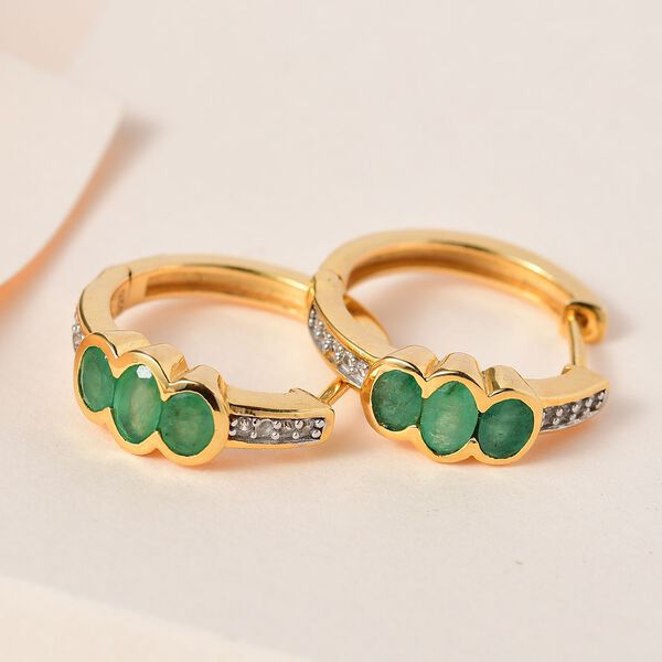 Kagem Sambischer Smaragd Ohrringe 925 Silber Gelbgold Vermeil ca. 1.22 ct image number 2