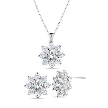 DIAMOON 3er-Set - Weißer Zirkonia-Anhänger mit 50cm Kette und Ohrringe - 3ct.