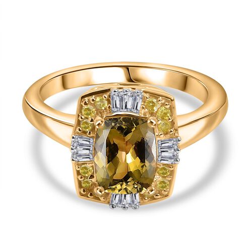 AA Natürlicher goldener Tansanit, Weißer Diamant Ring 375 Gold (Größe 21.00) ca. 1,77 ct image number 0