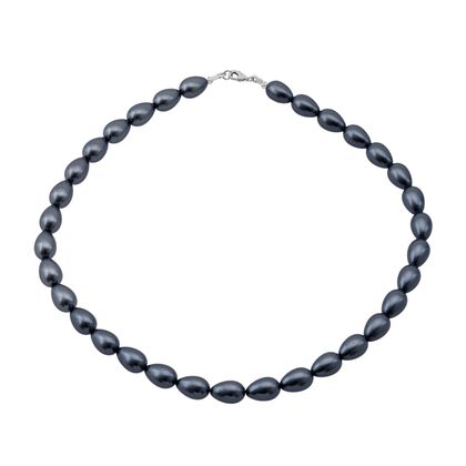 Schwarze-Blaue Muschelkernperle Halskette ca. 45 cm,, 925 Silber