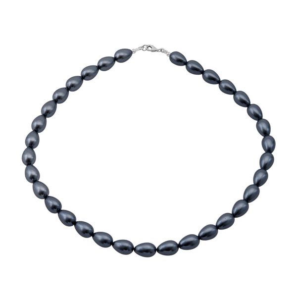 Schwarze-Blaue Muschelkernperle Halskette ca. 45 cm,, 925 Silber