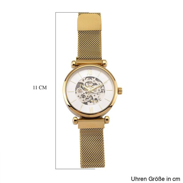 GENOA TIME V2 Automatik-Mechanische Uhr, wei&szlig;es Sonnenschliff-Zifferblatt, Wasserdicht, Goldfarben image number 7