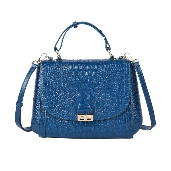 Luxus Crossbody Tasche mit Kroko-Pr&auml;gung aus echtem Leder, Blau