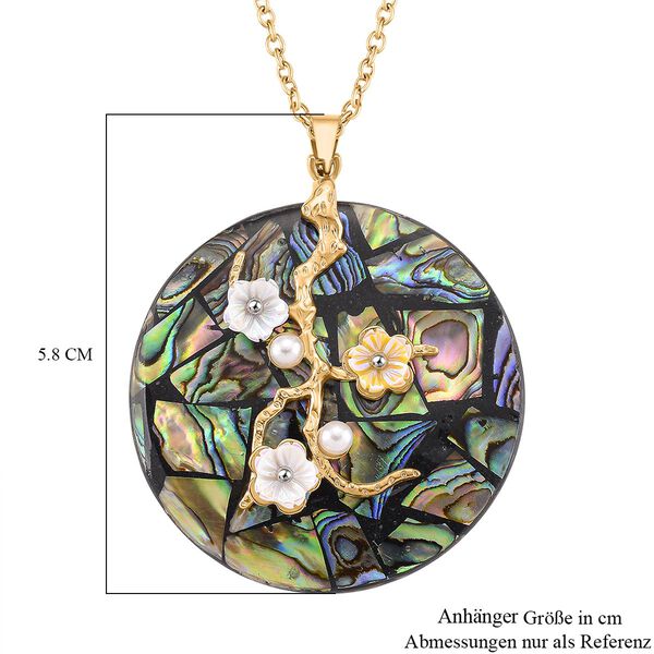 Abalone Muschel, Harz Anhänger mit Kette, Reiner Edelstahl, goldfarben image number 6