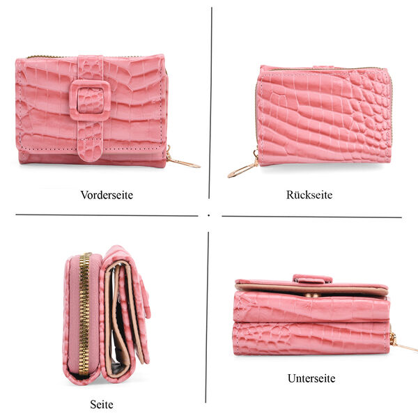 Stilvolle Geldbörse mit Krokodilprägung und RFID-Schutz, 11×8cm, Rosa image number 3
