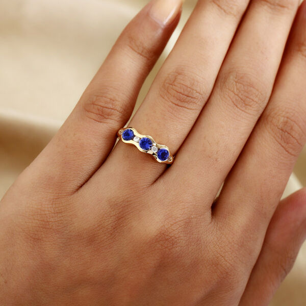 Tansanit und Zirkon 3 Stein Ring 925 Silber 585 Vergoldet image number 3