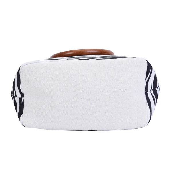 Handtasche mit Holzgriff, Zebramuster, Gr&ouml;&szlig;e 32x12x29cm, Schwarz und Wei&szlig; image number 3