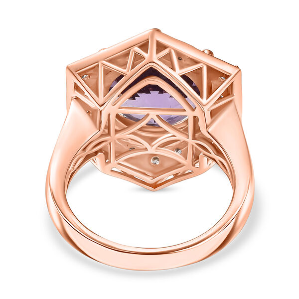Zeitlose Art Kollektion - AA Rose De France Amethyst, Wei&szlig;er Zirkon Ring 925 Silber 750 ros&eacute;vergoldet (Gr&ouml;&szlig;e 20.00) ca. 7.18 ct image number 6